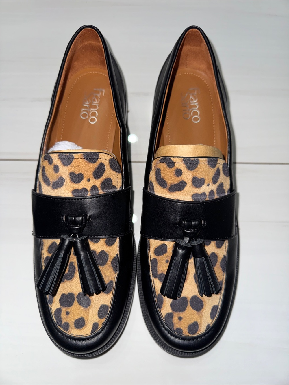 Franco Sarto Black & Leopard Print Tassel Loafers